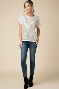 Cream Sparkly Sequin Shirt