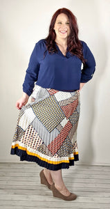 Plus Patchwork Pleated Skirt