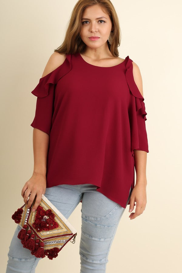 Plus Ruffle Cold Shoulder