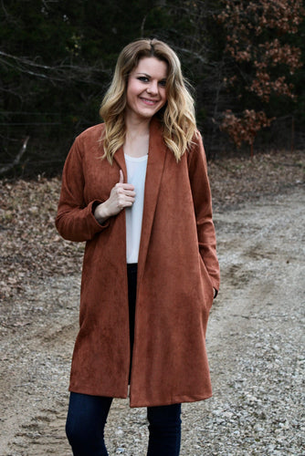 Chestnut Faux Suede Cardigan